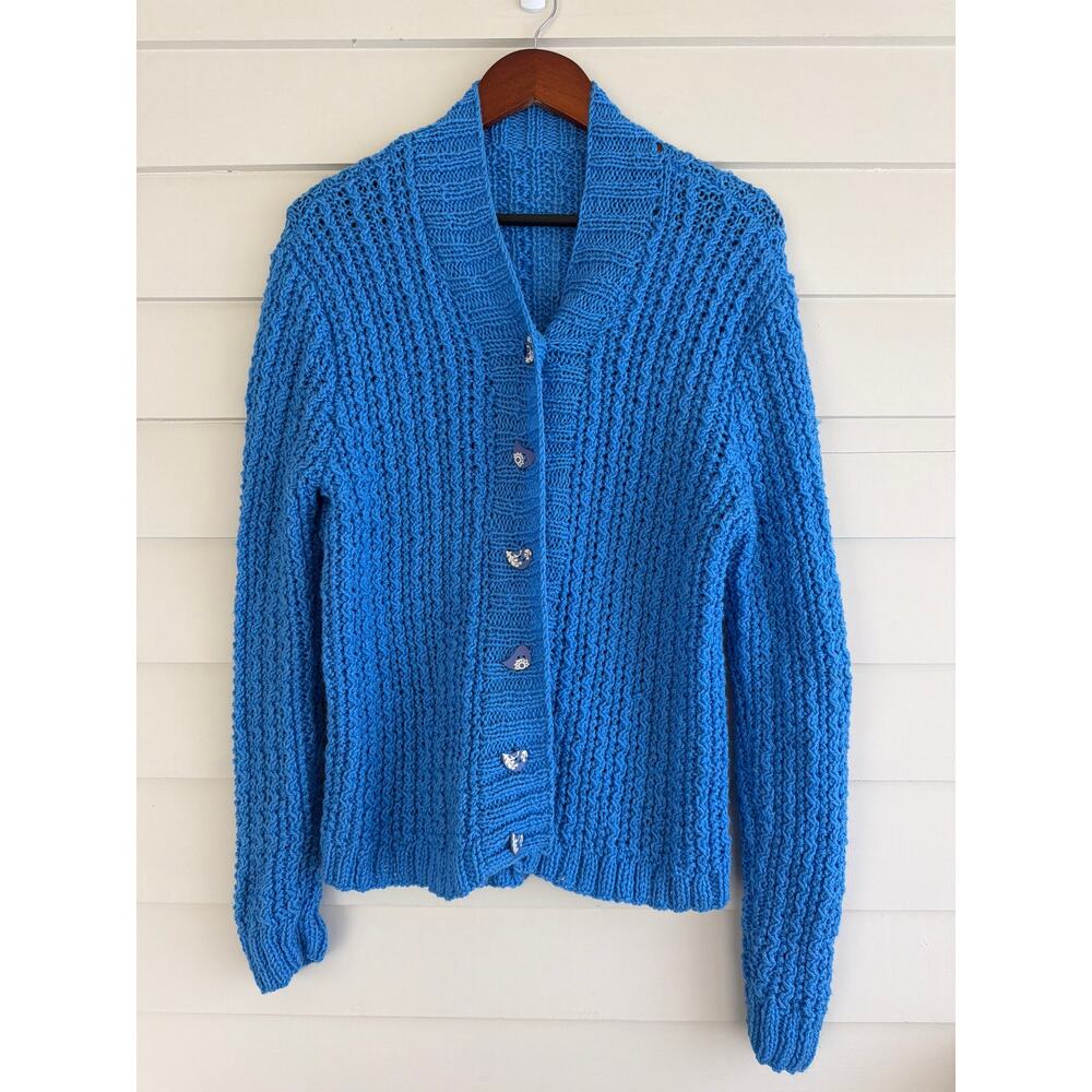 Handmade Cornflower Blue Knit Sweater Cardigan Eclectic Soft Girl Cottagecore